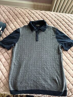 Express Men’s Navy Collar Polo with Gray Diamond Front